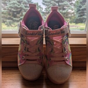 Sketchers Girls Twinkle Toes Pink Glitter Light Up Sneakers Size 1